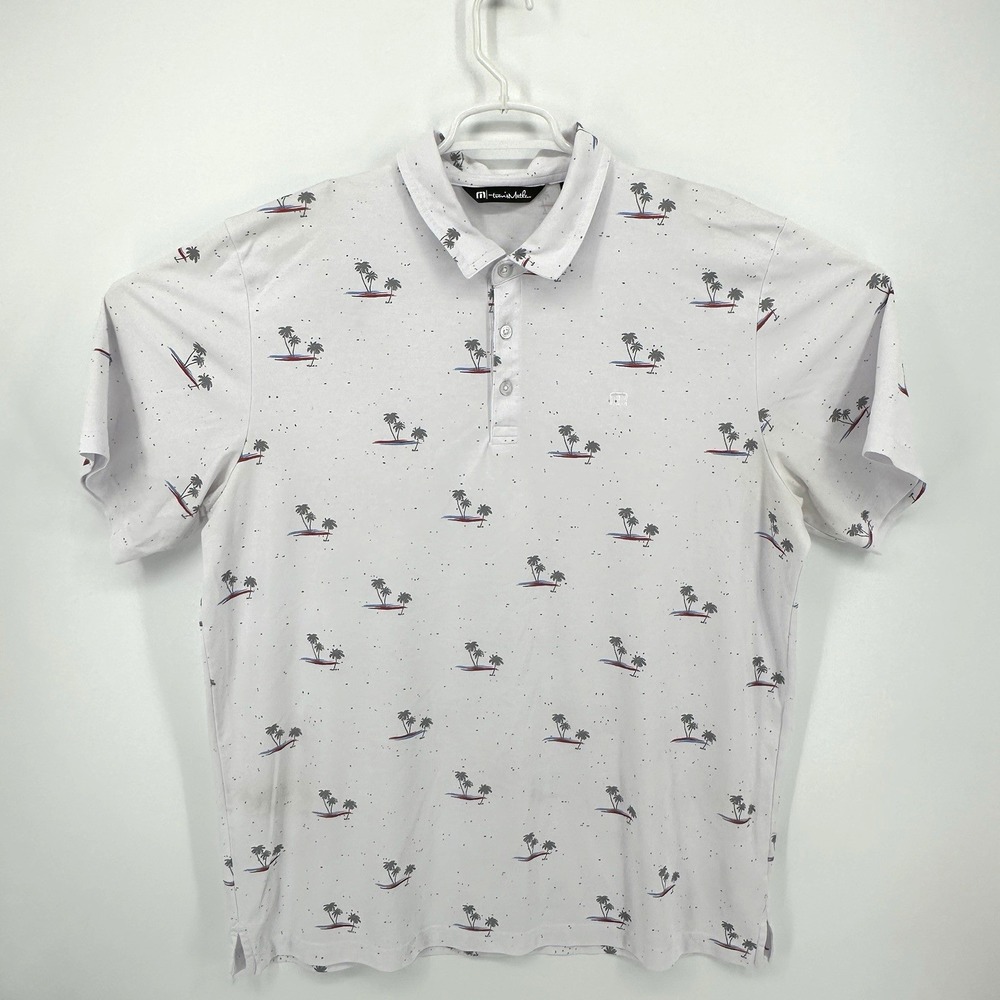 Travis Mathew Rally Time Golf Polo Shirt Mens 2XL White Stretch Lightweight